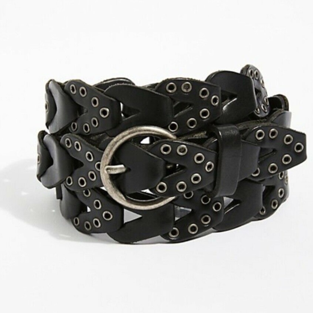 Free People Leather Linked SilverTone Trim 1" Belt